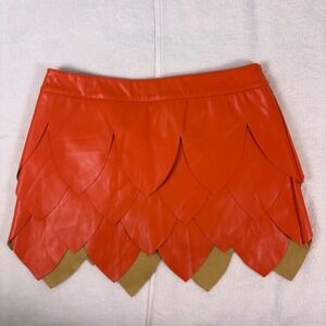 Orange Faux Leather Petal Mini Skirt Small Layered Shorts Festival Cosplay Fairy